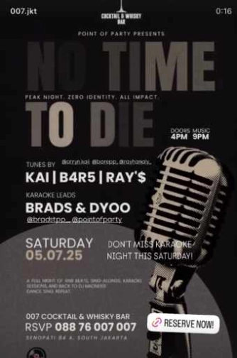 007 COCKTAIL & WHISKY BAR SENOPATI JAKARTA - NO TIME NO DIE