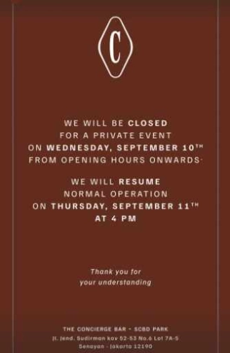 THE CONCIERGE BAR SCBD JAKARTA - WEDNESDAY